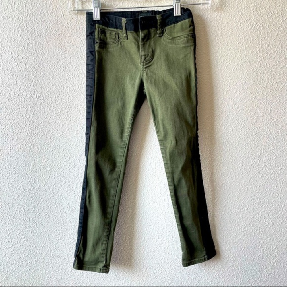 Hudson Kids Two-Tone Tuxedo Stripe Skinny Jeans Olive Green Black Size 6X